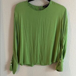 Something Navy Green Long Sleeve Relaxed Blouse